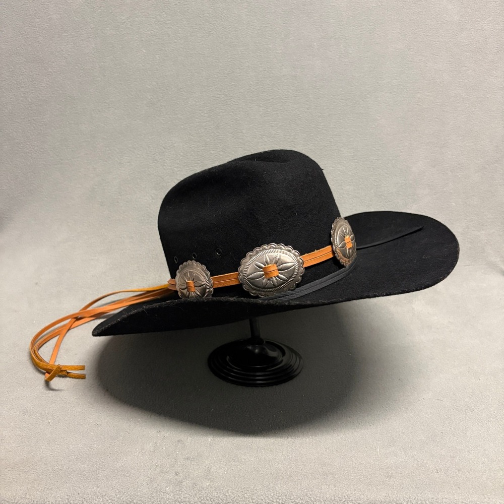 Texas Hat Cowboy Hat Youth Large Black Felt Concho Band Made in USA